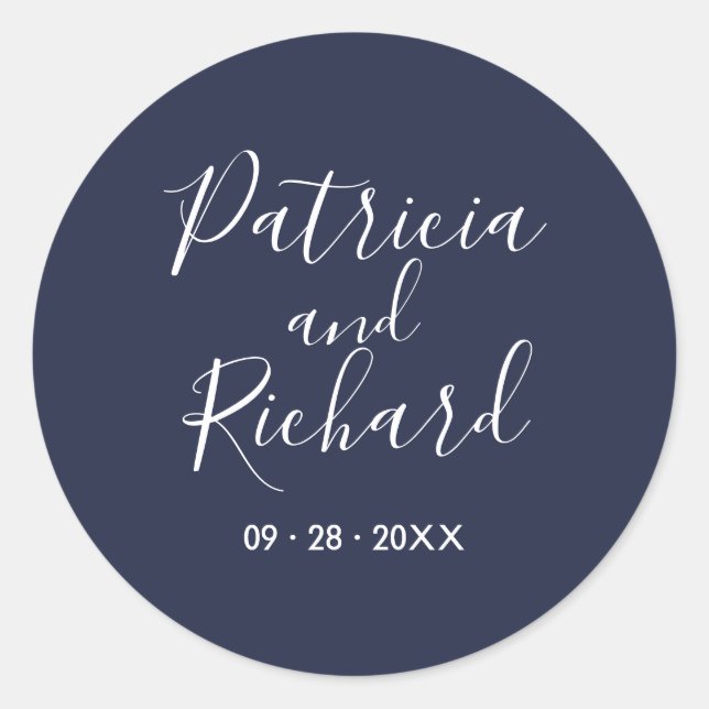 Einfache Chic-Kalligrafie in der Blue Wedding Clas Runder Aufkleber (Vorderseite)