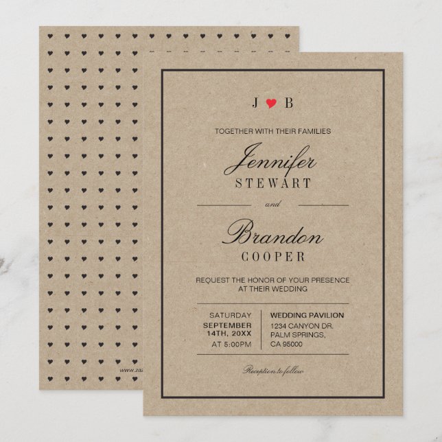 Einfache Chic Kraft Typografie Hochzeitseinladung Einladung (Vorne/Hinten)