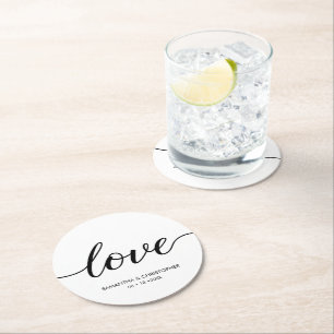 Einfache Chic Love Schrift Hochzeit Geschenkbox Runder Pappuntersetzer