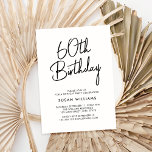Einfache Chic Moderne 60. Geburtstag Einladung<br><div class="desc">Einfache Chic Moderne 60. Geburtstag. Freuen Sie sich auf elegante Kalligraphieskripte und minimalistisches Typografie-Design.</div>