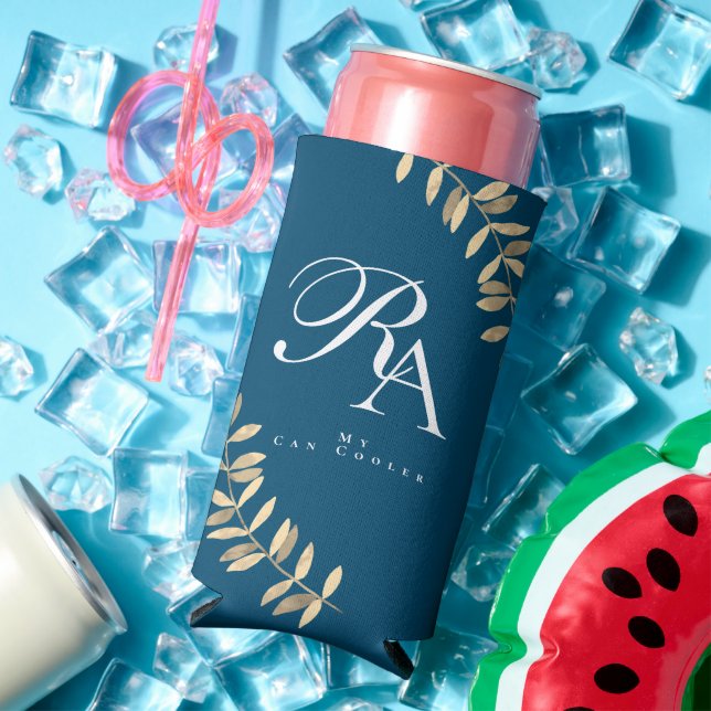 Einfache Chic Monogram Türkis Selters Dosenkühler (In Situ Sommer)