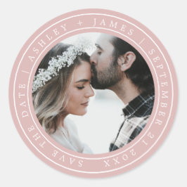 Einfache Chic Save the Date Hochzeit Foto Rosa Runder Aufkleber