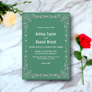Einfache Chic Script Green Moderne Blumenhochzeit Einladung