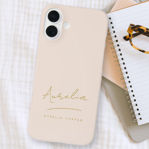 Einfache Chic Script Monogram Blush Pink Gold iPhone 16 Plus Hülle