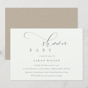 Einfache Chic Script Schwarz-weiß Baby Dusche lade Dankeskarte