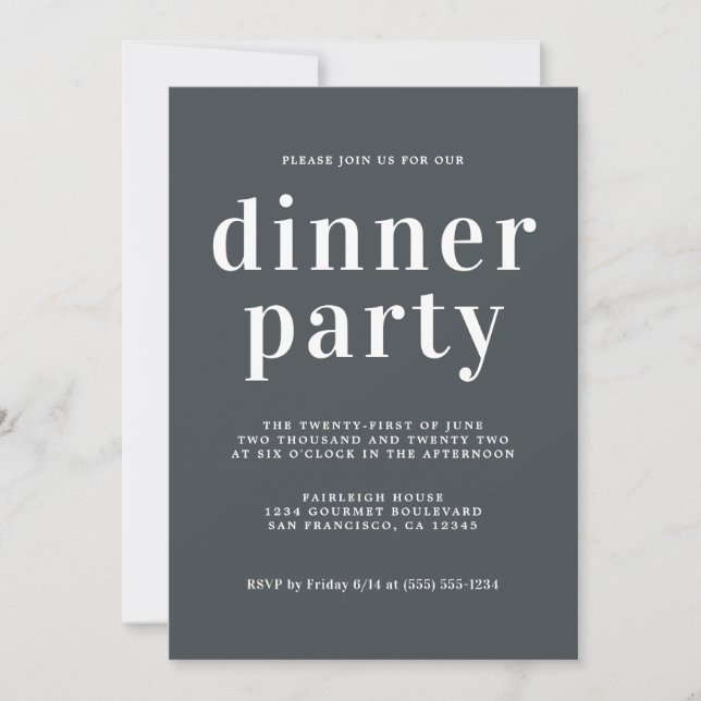 Einfache Chic Typografie Off Black Dinner Party Einladung (Vorderseite)