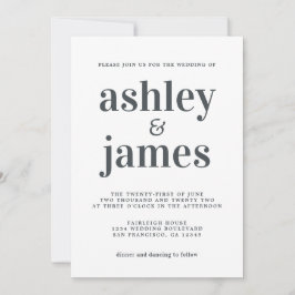 Einfache Chic Typografie Schwarz-weiß Hochzeit Einladung