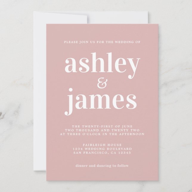 Einfache Chic Typografie Silver Pink Wedding Einladung (Vorderseite)