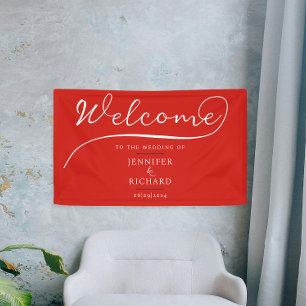 Einfache Chic Willkommen Rot und Weiß Stilschrift Banner