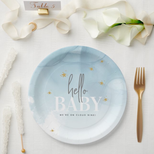 Einfache Chic Wir sind auf Cloud 9 Hello Baby Dusc Pappteller (Hochzeit)