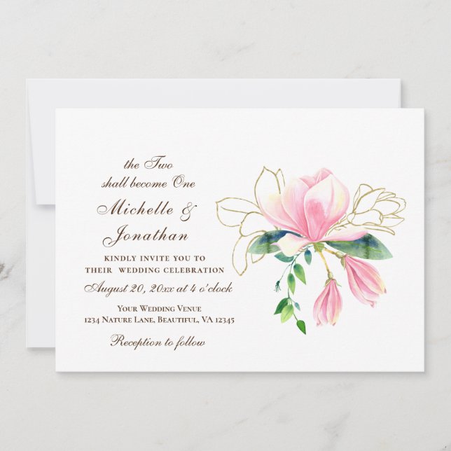 Einfache Christliche Hochzeit in Goldpinke Einladung (Vorderseite)