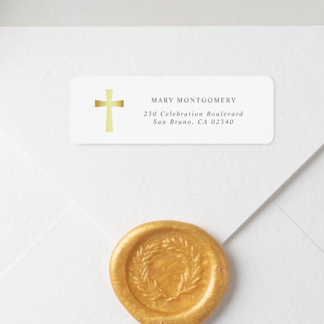 Einfache Christliche Rücksendeadresse mit dem Gold (Return Address Label Mock-up)