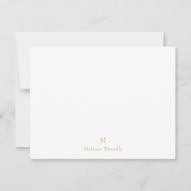 Einfache Classic Monogram Gold White Note Card Mitteilungskarte (Vorderseite)