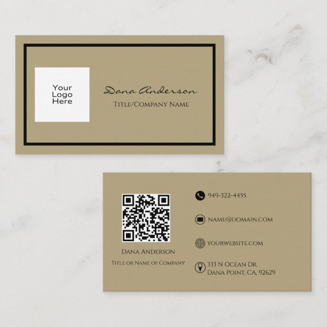 Einfache Classic QR Code Black and Tan Business Ca Visitenkarte (Vorne/Hinten)