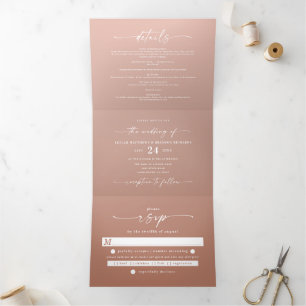 Einfache Clay Terracotta & Blush Pink Ombre Hochze Dreifach Gefaltete Einladung