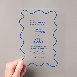 Einfache Cobalt Blue Squiggle Frame Moderne Hochze Acryleinladungen