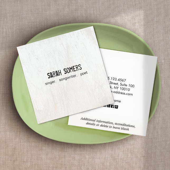 Einfache Country Rustic White Wood Business Card Quadratische Visitenkarte (Von Creator hochgeladen)