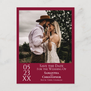 Einfache Cranberry Red Wedding Save the Date Foto Postkarte