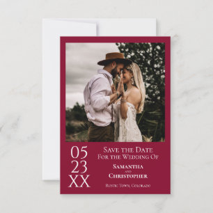 Einfache Cranberry Rot Moderne Minimal Foto Hochze Save The Date