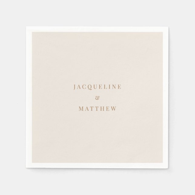 Einfache Cream Gold Text Hochzeitscocktail Serviette (Vorderseite)