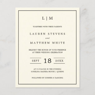 Einfache Cream Monogram Budget Hochzeit Einladung