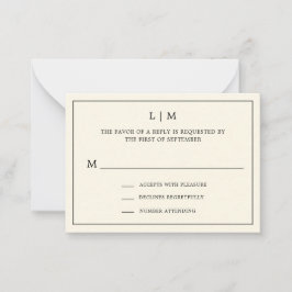 Einfache Cream Monogram Elegant Mini Wedding RSVP Mitteilungskarte