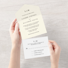 Einfache Cream Monogram Elegante Hochzeit All In One Einladung