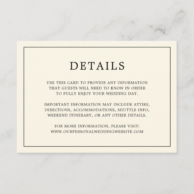 Einfache Cream Monogram Elegante Hochzeit Begleitkarte (Vorderseite)