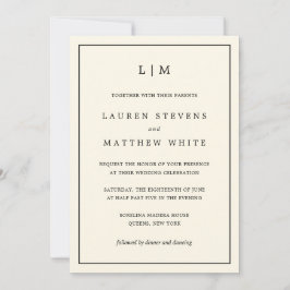 Einfache Cream Monogram Elegante Hochzeit Einladung