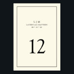 Einfache Cream Monogram Elegante Hochzeit Tischnummer<br><div class="desc">Einfache Tischnummer mit elegantem und zeitlosem Design mit zwei Buchstaben Monogramm, Namen, Datum und Tischnummer umgeben von einem dünnen Rand. Alle Designelemente sind schwarz über einen neutralen Creme/Elfenbeinhintergrund und können in jede beliebige Farbe des Designbearbeitungstools umgewandelt werden. Ein gepflegtes und klassisches Design, ideal für ein Paar, das eine traditionelle Tischnummer...</div>