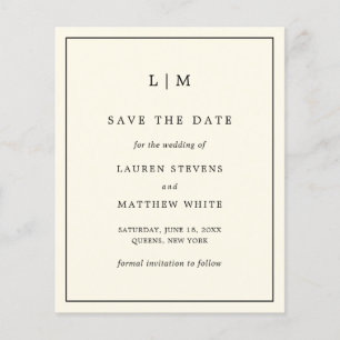 Einfache Cream Monogram Hochzeit Sichern des Datum