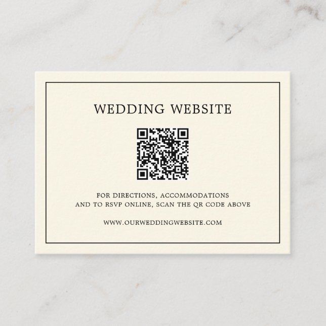 Einfache Cream Monogram QR Code Elegante Hochzeit Begleitkarte (Vorderseite)