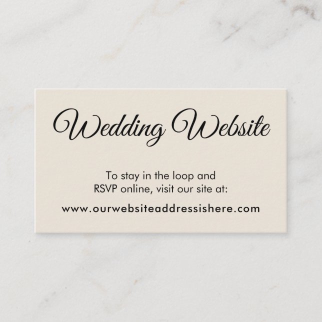 Einfache Cream Wedding Website Umschließungskarten Begleitkarte (Vorderseite)