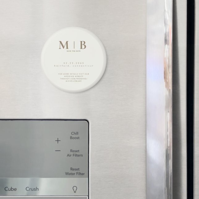 Einfache Creme- und Gold-Monogramm-Hochzeit 'Save  Magnet (In Situ (Kühlschrank))