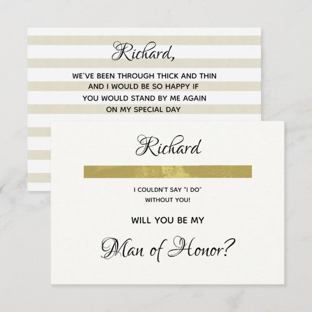 Einfache Creme und Gold werden Sie mein Ehrenmann  Einladung (Vorne/Hinten)