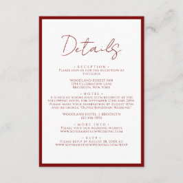 Einfache Crimson Red Border Script Hochzeitsdetail Begleitkarte