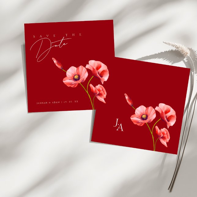 Einfache Crimson Red Poppies Blumenhochzeit Save The Date (Simple Crimson Red Poppies Floral Wedding Save The Date)