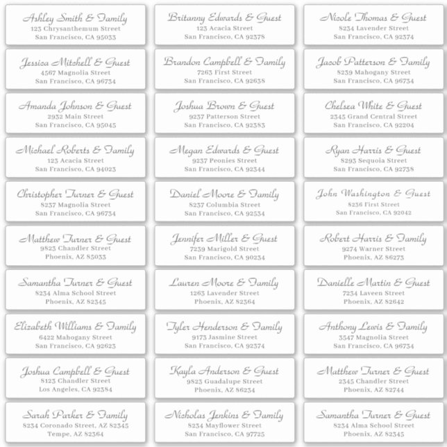 Einfache Cursive Script Wedding Guest Address Aufkleber (Vorderseite)