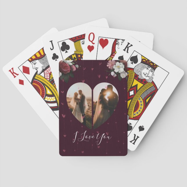 Einfache Custom 2 Foto Herz geformt für sie Spielkarten (Rückseite)