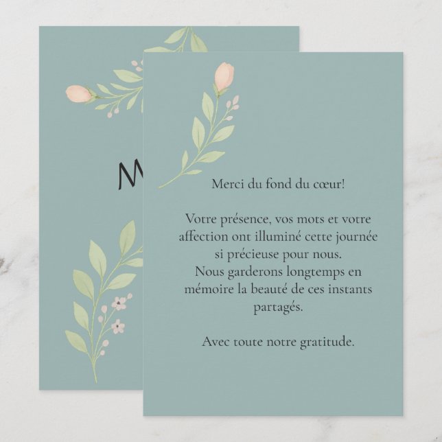 Einfache Dankeskarten, florale Hochzeit Dankeskarte (Vorne/Hinten)
