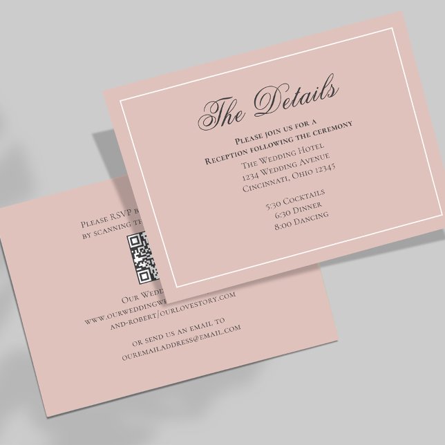 Einfache Details Hochzeit in Rosa Begleitkarte (Blush pink elegant details card template. )