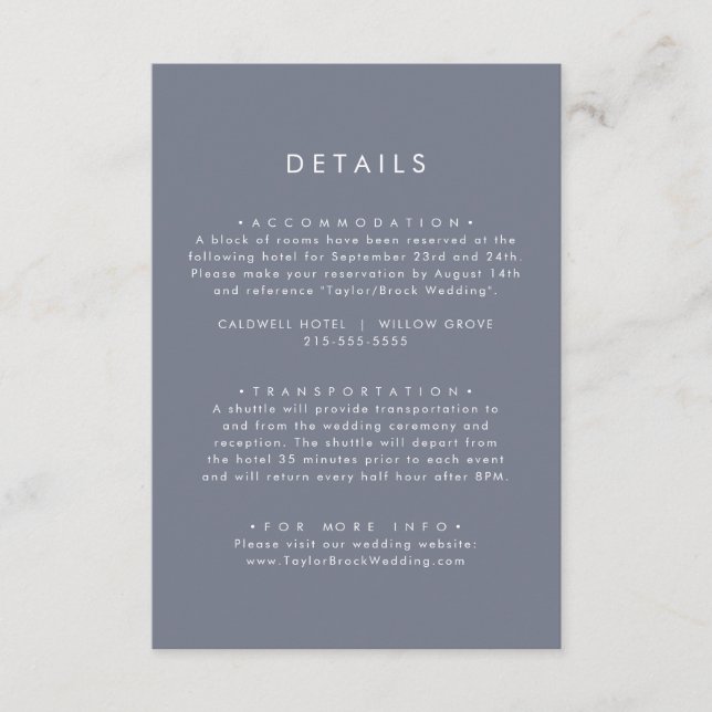 Einfache Details zu Slate Blue Gray Wedding Begleitkarte (Vorderseite)