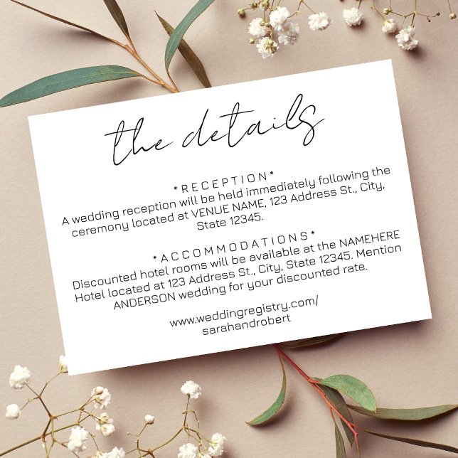 Einfache Details zur Schwarzen Hochzeit Begleitkarte (Simple Black Wedding Details Enclosure Card)