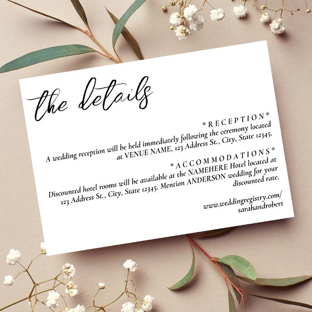 Einfache Details zur weißen Hochzeit Begleitkarte (Simple White Wedding Details Enclosure Card)