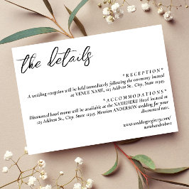 Einfache Details zur weißen Hochzeit Begleitkarte