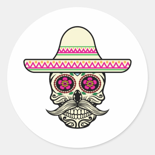 Einfache Dia de Muertos Skull mit Hat | Aufkleber (Vorderseite)