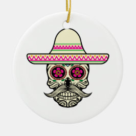 Einfache Dia de Muertos Skull mit Hat | Keramik-Or Keramik Ornament