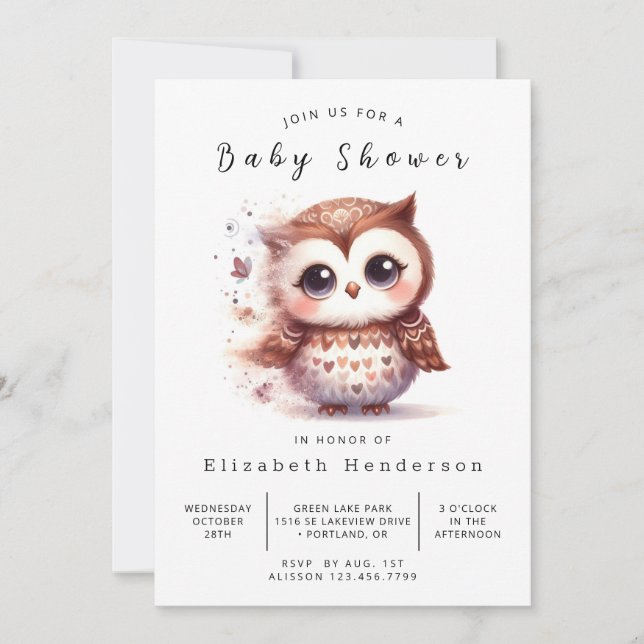 Einfache Digital Owl Baby Dusche Einladung (Vorderseite)