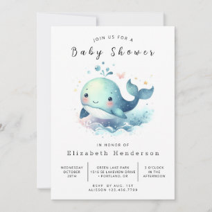 Einfache Digital Whale Baby Dusche Einladung