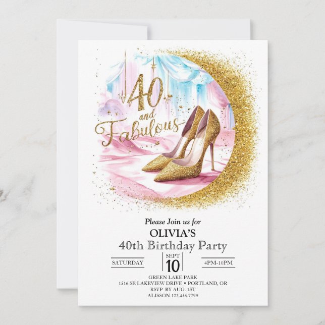 Einfache digitale Gold 40. Geburtstag Einladung (Vorderseite)